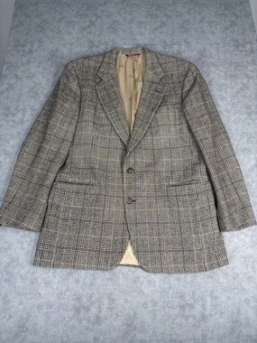VTG Jos A Bank Blazer Mens 40R Sport Coat Plaid Camel Hair Executive USA Made